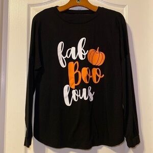 Fab Boo Lous Halloween and October Themed Long Sleeve Graphic Tshirt Size L NWOT